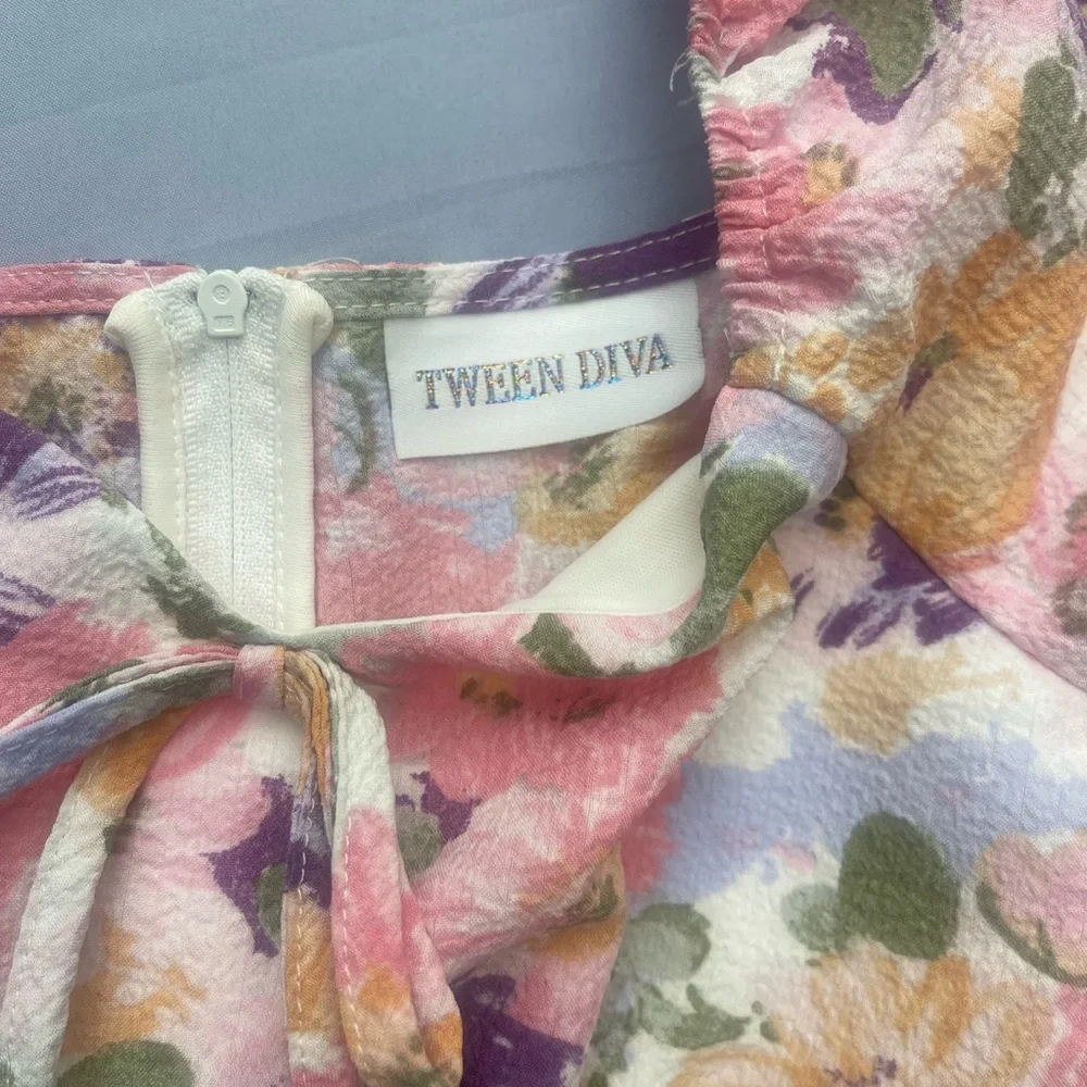 Tween Diva Floral Tiered Ruffle Dress